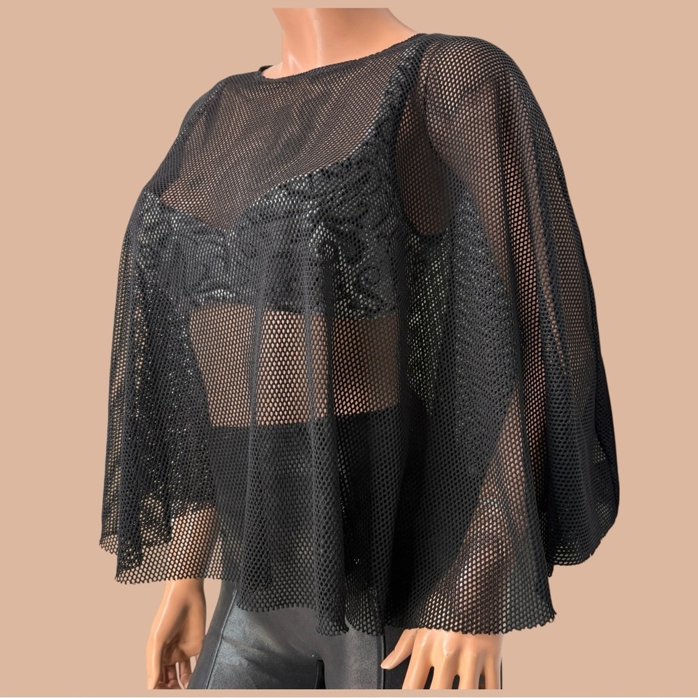 90s Whimsigoth Dark Fairy Black Mesh Fishnet Cape Sheer Y2K Goth Layer One Size - Picture 6 of 10